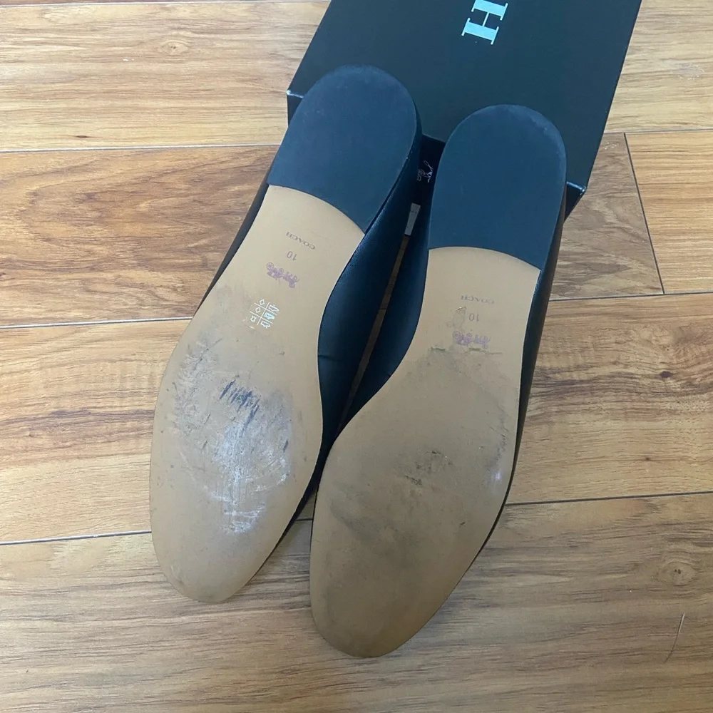 Coach Black Leather Loafer Mules with Gold Accent - Picture 5 of 5